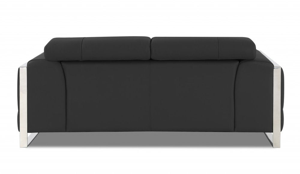 Salvatore 75" Gray Italian Leather Loveseat with Silver Legs
