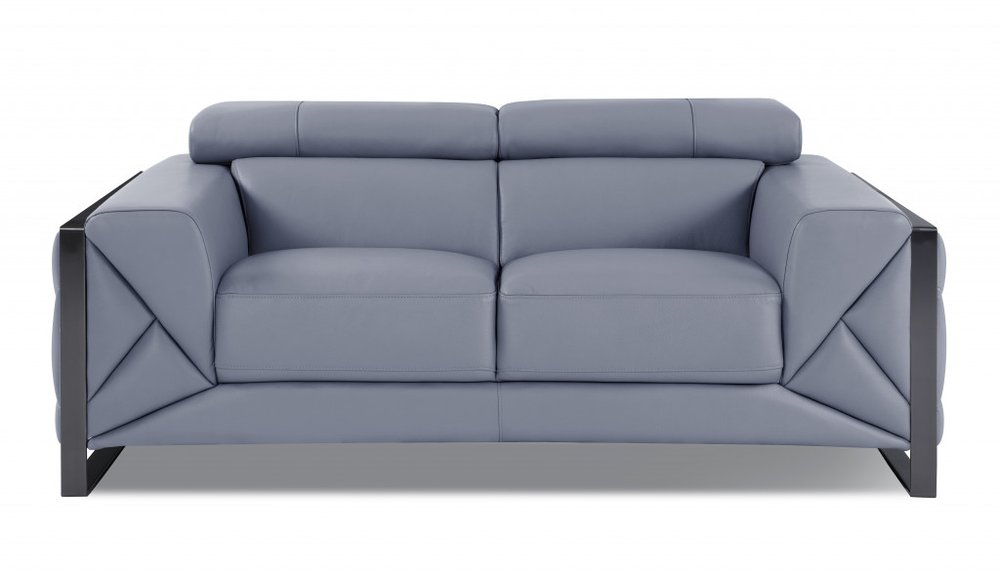 Marcello 75" Light Blue Italian Leather Loveseat with Black Legs