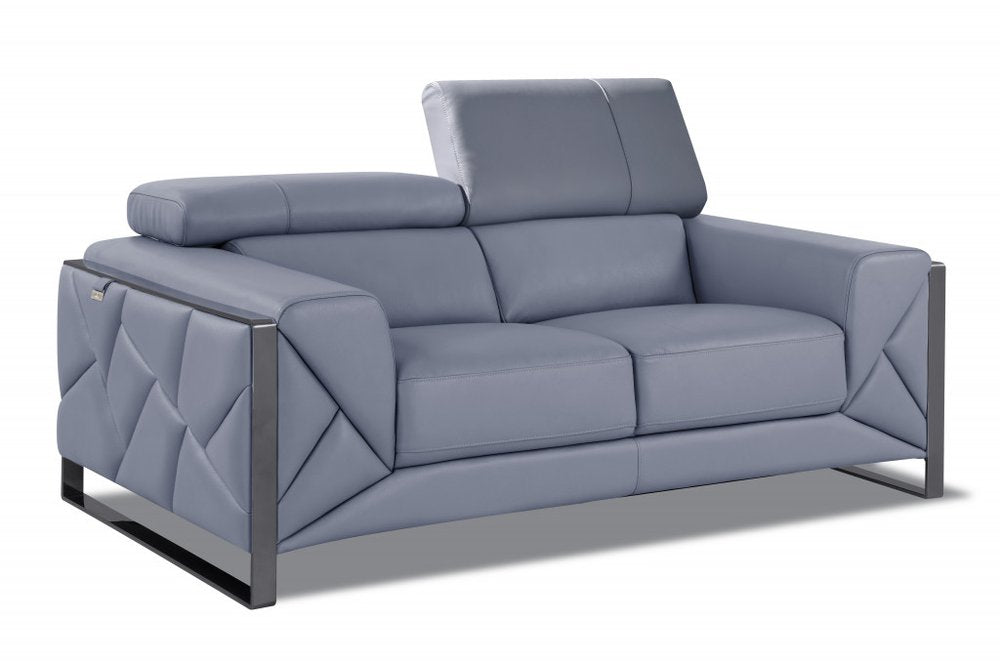 Marcello 75" Light Blue Italian Leather Loveseat with Black Legs