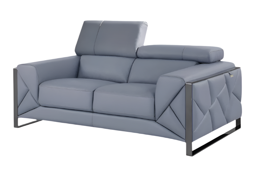Marcello 75" Light Blue Italian Leather Loveseat with Black Legs