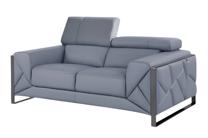 Marcello 75" Light Blue Italian Leather Loveseat with Black Legs