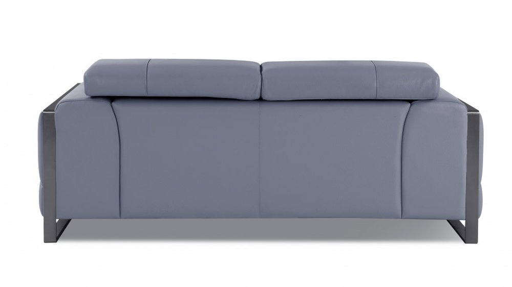 Marcello 75" Light Blue Italian Leather Loveseat with Black Legs