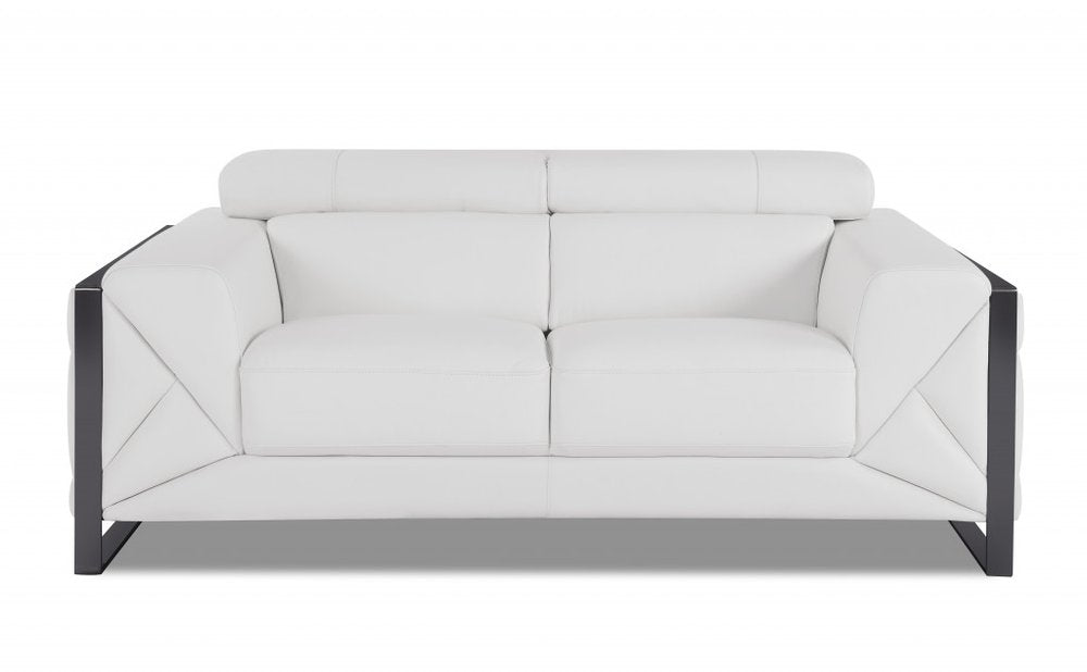 Alfeo 75" White Italian Leather Loveseat with Black Legs