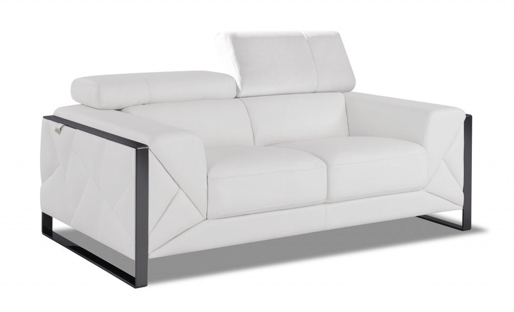 Alfeo 75" White Italian Leather Loveseat with Black Legs