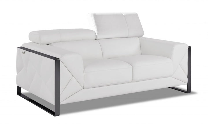 Alfeo 75" White Italian Leather Loveseat with Black Legs