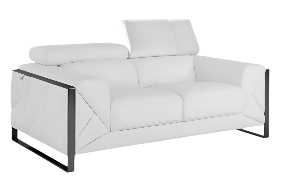 Alfeo 75" White Italian Leather Loveseat with Black Legs
