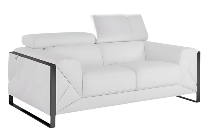 Alfeo 75" White Italian Leather Loveseat with Black Legs