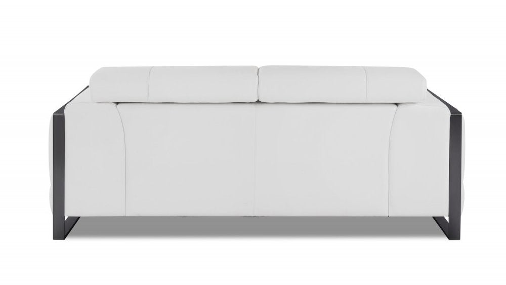 Alfeo 75" White Italian Leather Loveseat with Black Legs