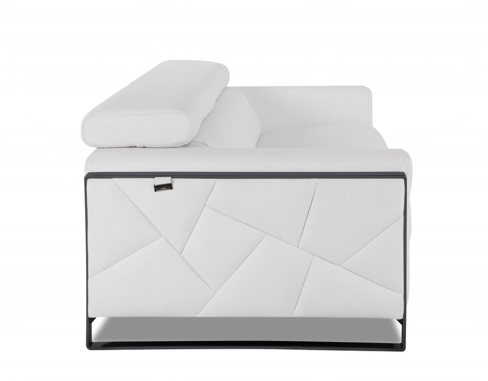 Alfeo 75" White Italian Leather Loveseat with Black Legs