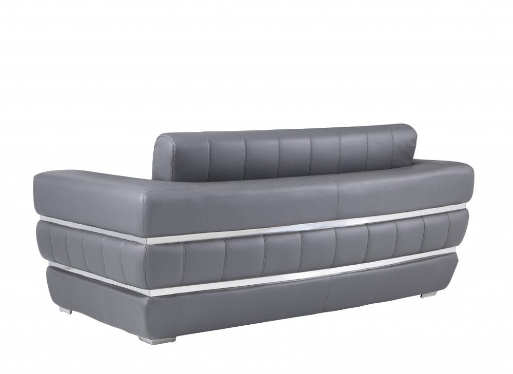 Dario 75" Gray Italian Leather Loveseat with Silver Legs