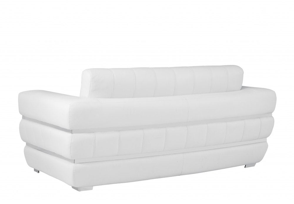 Bianco 75" White Italian Leather Loveseat with Silver Legs