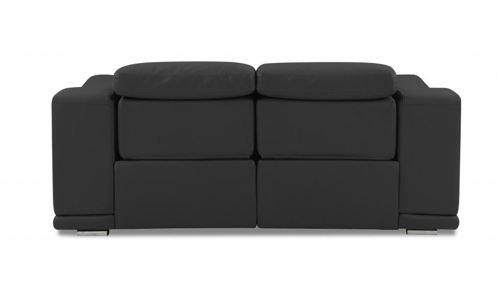 Raffaello 72" Gray Italian Leather Power Reclining Loveseat with Silver Legs