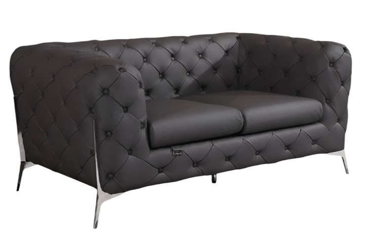 Giancarlo 69" Brown Italian Leather Loveseat with Silver Legs