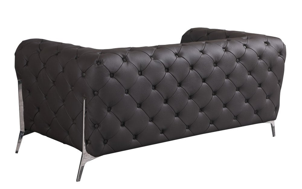 Giancarlo 69" Brown Italian Leather Loveseat with Silver Legs