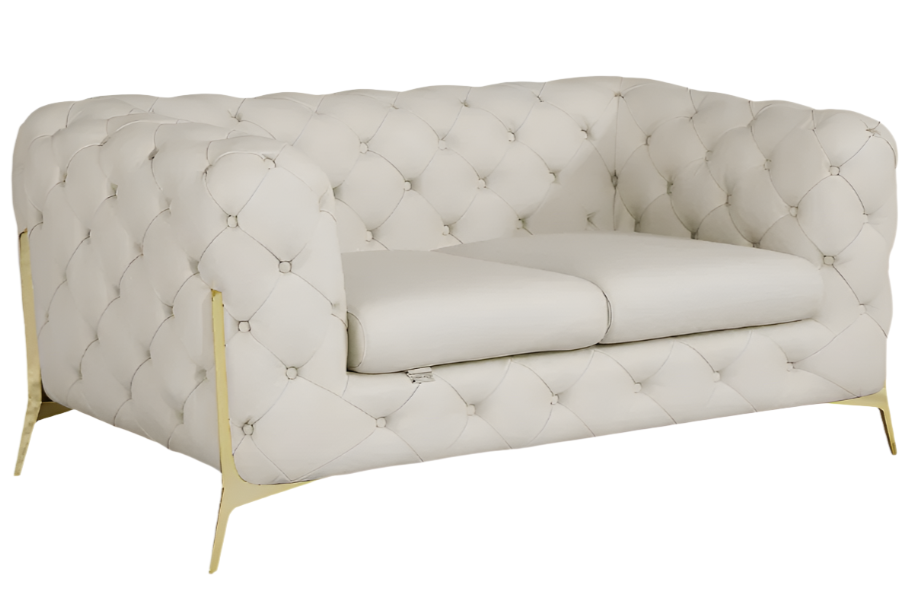 Aurelia 69″ Beige & Gold Italian Leather Loveseat with Tufted Back