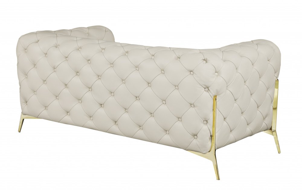 Vittoria 69" Beige Italian Leather Loveseat with Gold Legs
