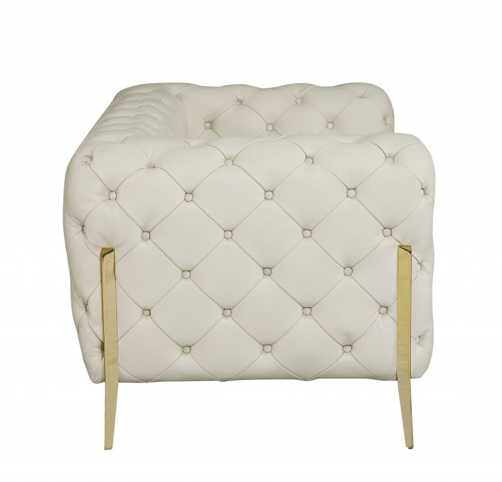 Vittoria 69" Beige Italian Leather Loveseat with Gold Legs