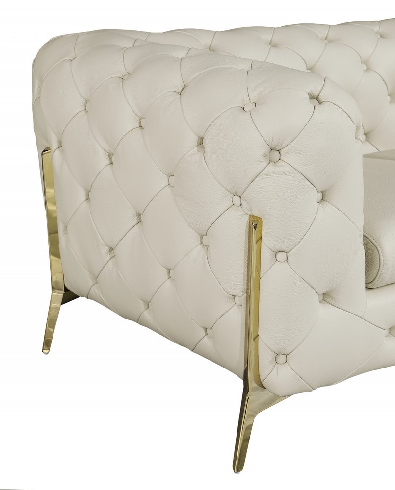 Aurelia 69″ Beige & Gold Italian Leather Loveseat with Tufted Back