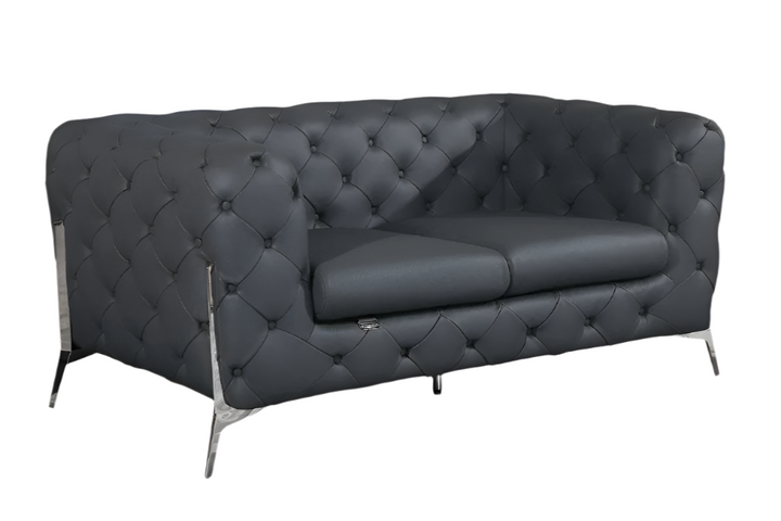 Lorenzo 69" Gray Italian Leather Loveseat with Silver Legs