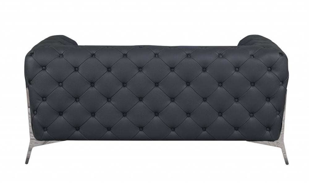 Lorenzo 69" Gray Italian Leather Loveseat with Silver Legs
