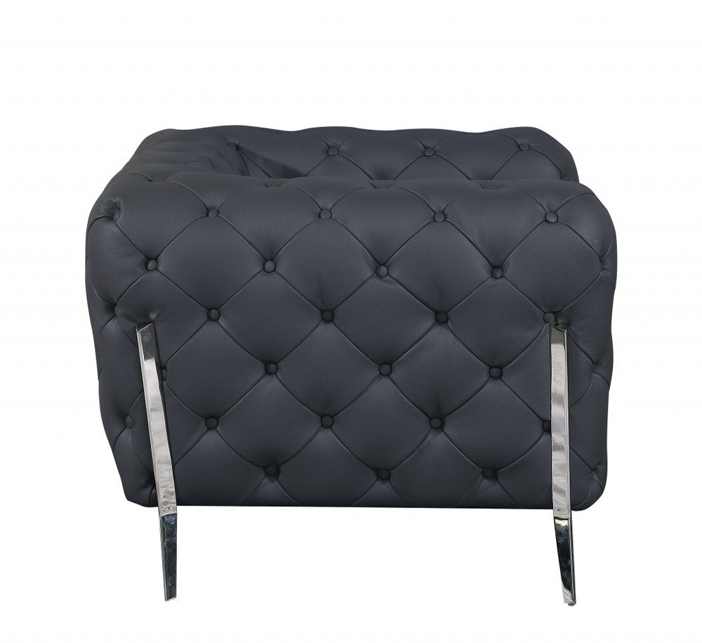 Lorenzo 69" Gray Italian Leather Loveseat with Silver Legs