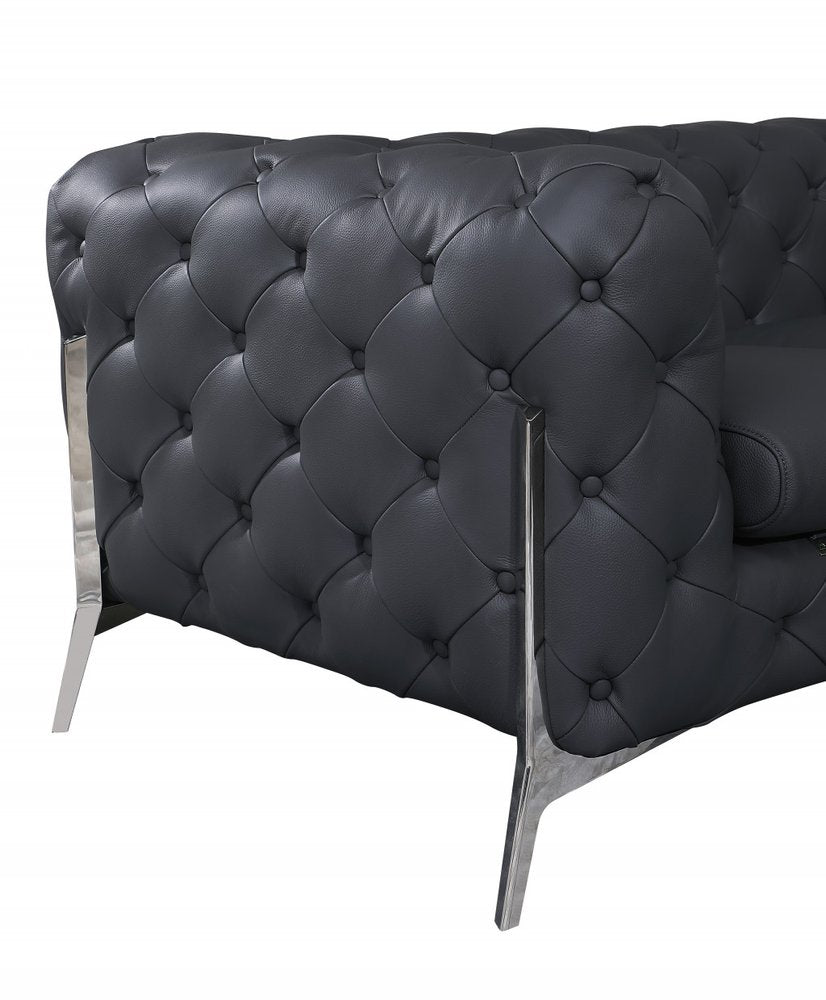 Lorenzo 69" Gray Italian Leather Loveseat with Silver Legs