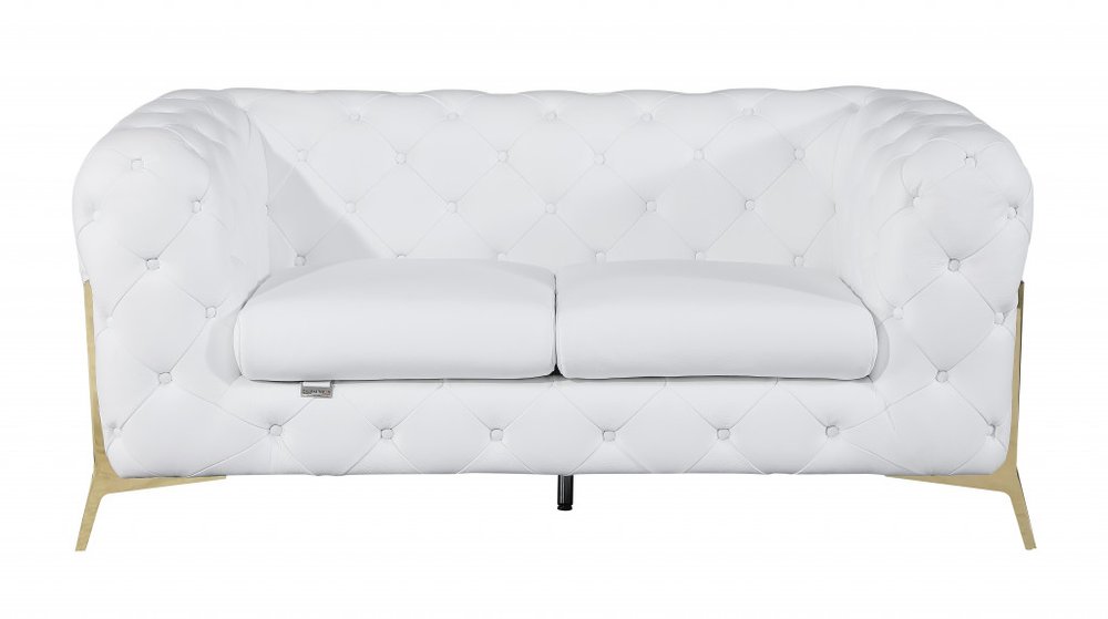 Giulietta 69" White Italian Leather Loveseat with Gold Legs