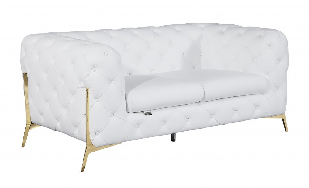 Giulietta 69" White Italian Leather Loveseat with Gold Legs