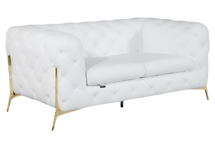 Giulietta 69" White Italian Leather Loveseat with Gold Legs