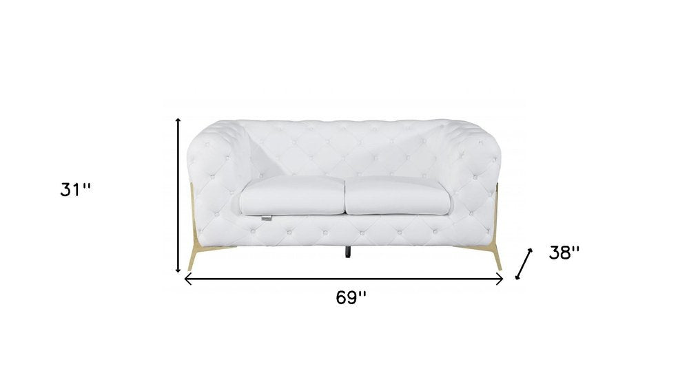 Giulietta 69" White Italian Leather Loveseat with Gold Legs