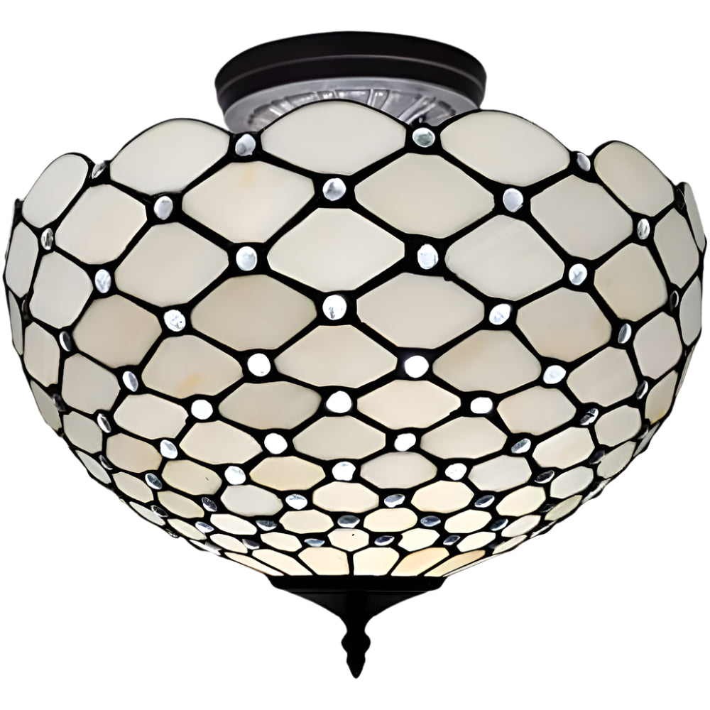Artemis 13″ Black & White Tiffany-Style Two-Light Semi-Flush Ceiling Lamp
