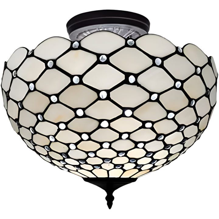 Élodie 16" Tiffany-Style Semi Flush Ceiling Light in Black and White