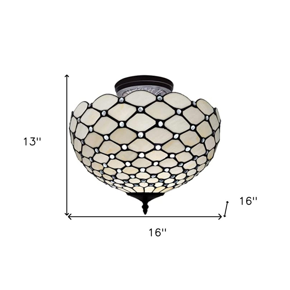 Élodie 16" Tiffany-Style Semi Flush Ceiling Light in Black and White