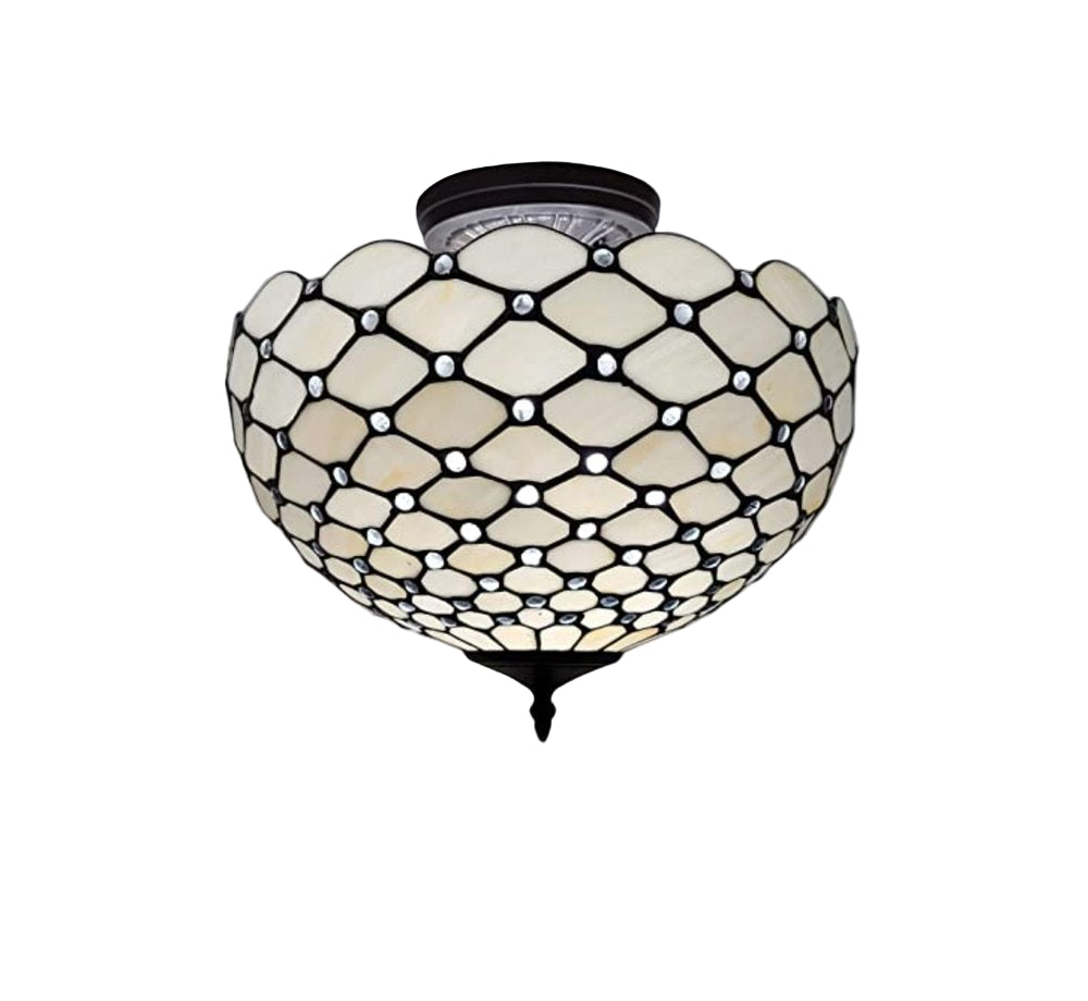 Artemis 13″ Black & White Tiffany-Style Two-Light Semi-Flush Ceiling Lamp