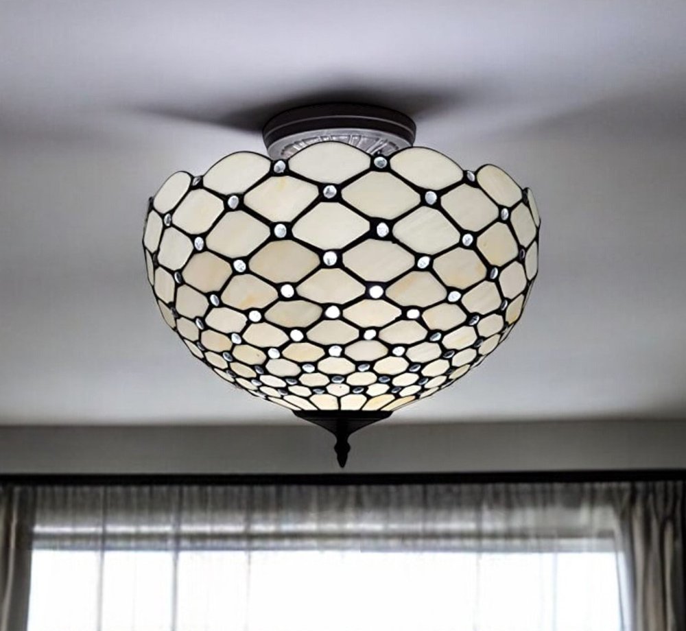 Élodie 16" Tiffany-Style Semi Flush Ceiling Light in Black and White