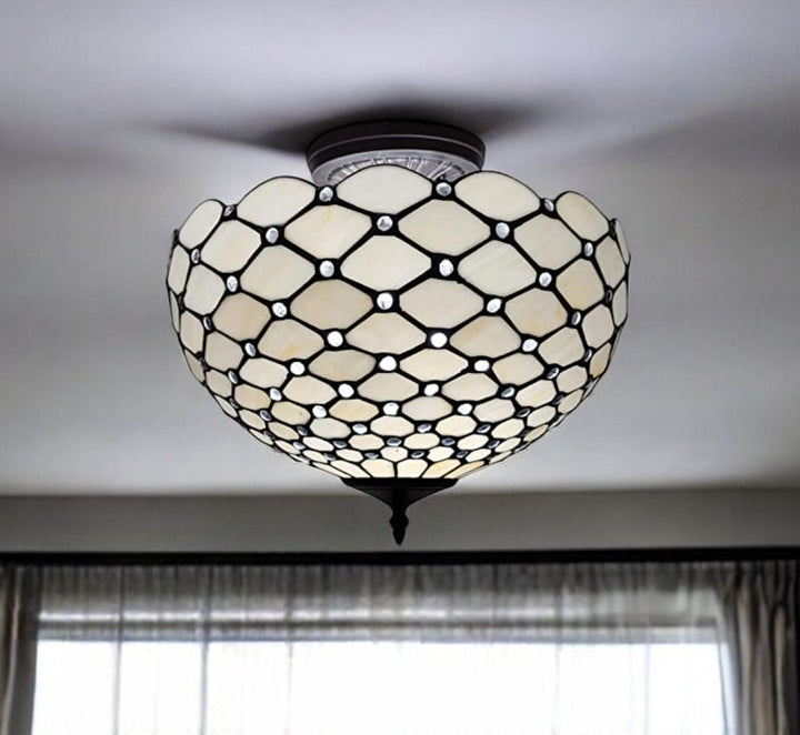 Élodie 16" Tiffany-Style Semi Flush Ceiling Light in Black and White