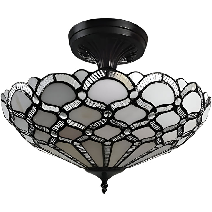 Marcel 17" Tiffany-Style Semi Flush Ceiling Light in Black, Gray, and White