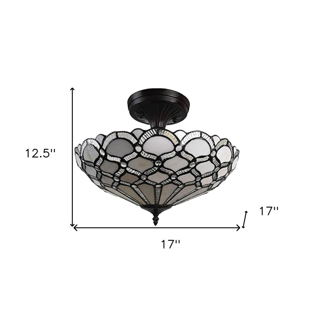 Marcel 17" Tiffany-Style Semi Flush Ceiling Light in Black, Gray, and White
