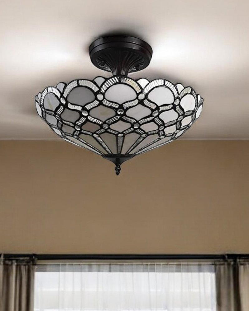Marcel 17" Tiffany-Style Semi Flush Ceiling Light in Black, Gray, and White