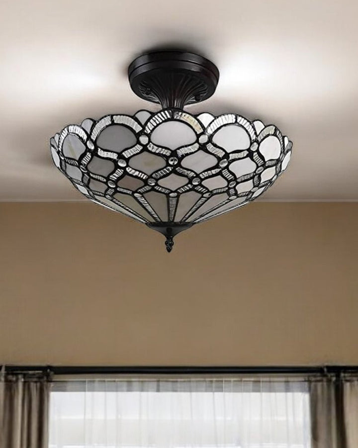 Marcel 17" Tiffany-Style Semi Flush Ceiling Light in Black, Gray, and White