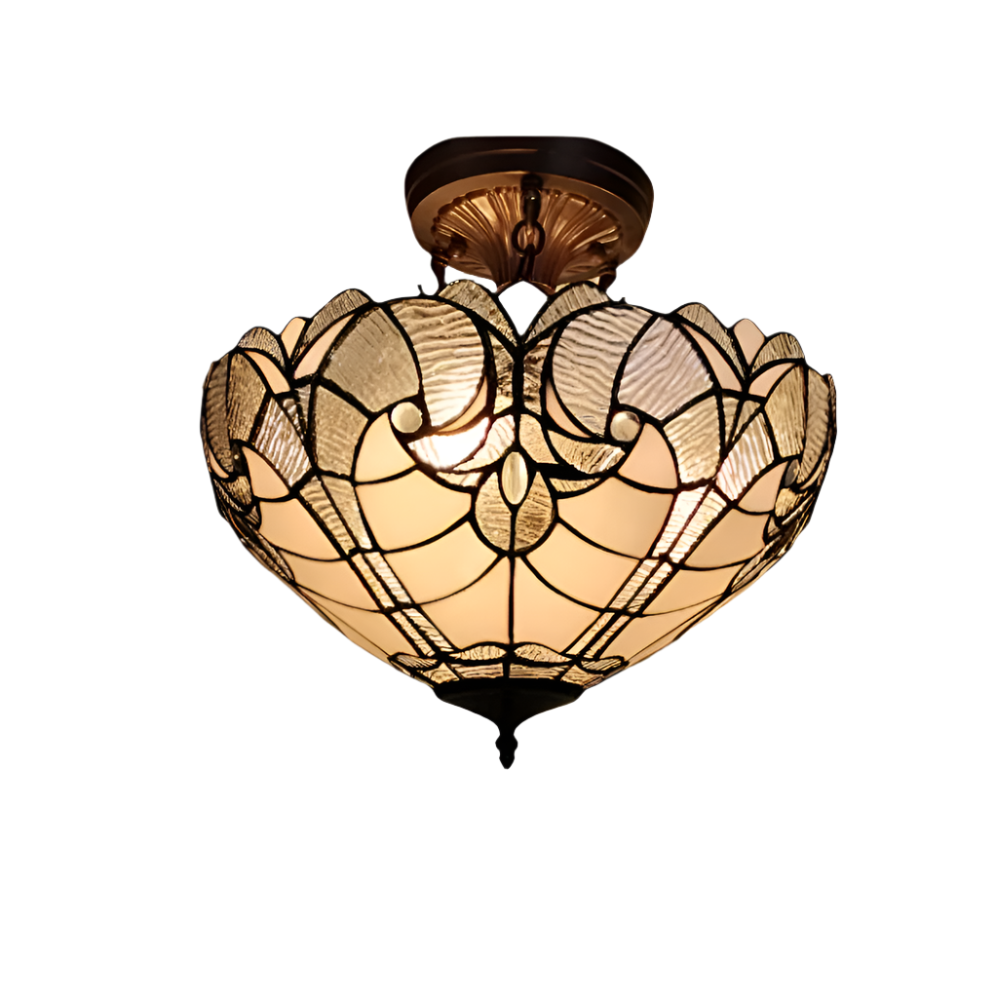 Solange 16" Tiffany-Style Semi Flush Ceiling Light in Golden Yellow and Warm Brown