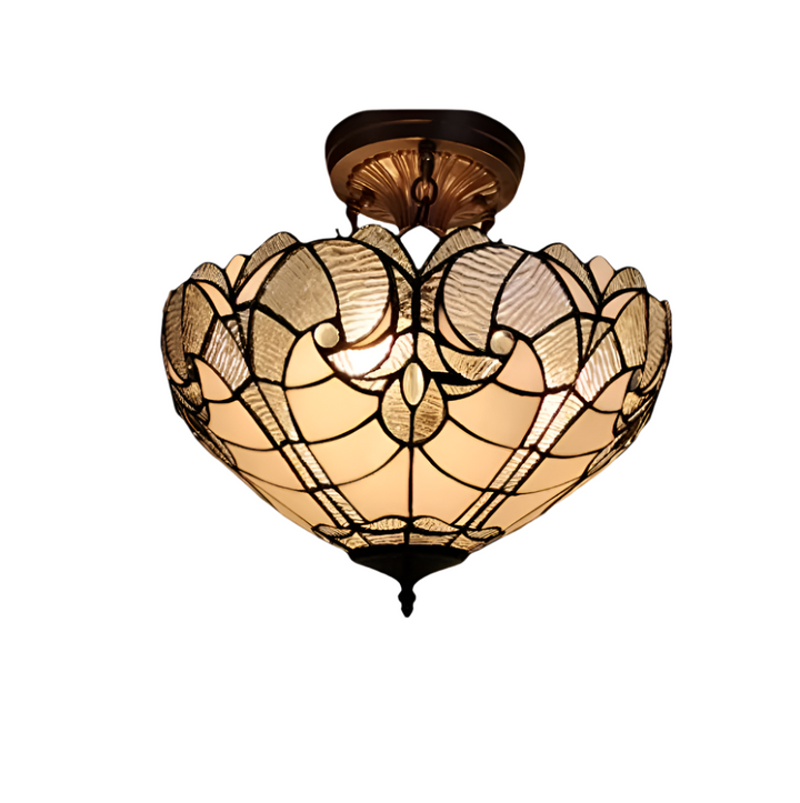 Solange 16" Tiffany-Style Semi Flush Ceiling Light in Golden Yellow and Warm Brown