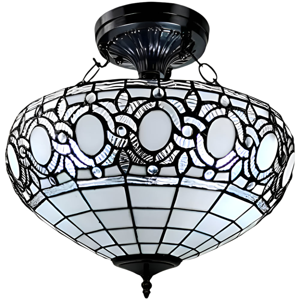 Celeste 16" Tiffany-Style Semi Flush Ceiling Light in Blue and Black