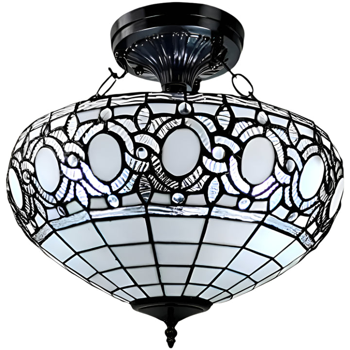 Celeste 16" Tiffany-Style Semi Flush Ceiling Light in Blue and Black