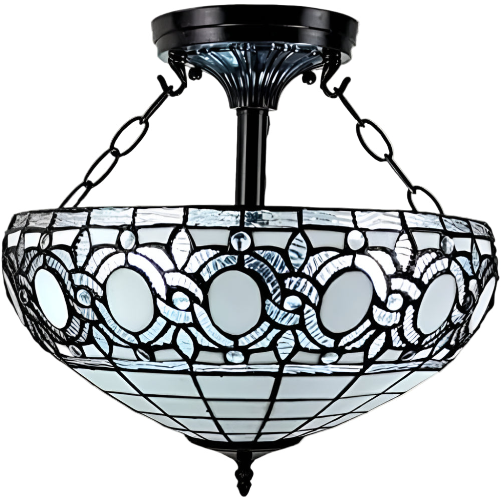 Marcellus 17″ Blue & Black Tiffany-Style Two-Light Semi-Flush Ceiling Fixtu