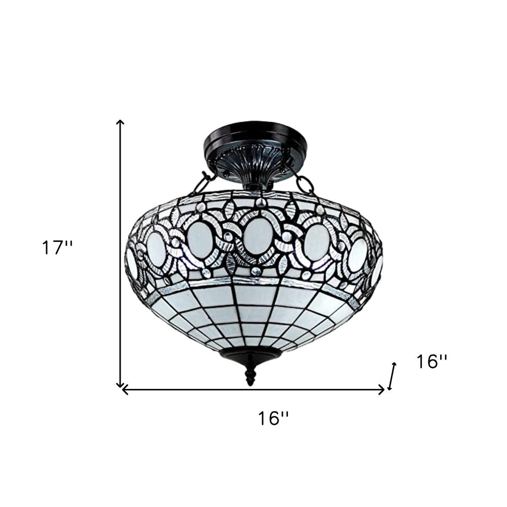 Marcellus 17″ Blue & Black Tiffany-Style Two-Light Semi-Flush Ceiling Fixtu