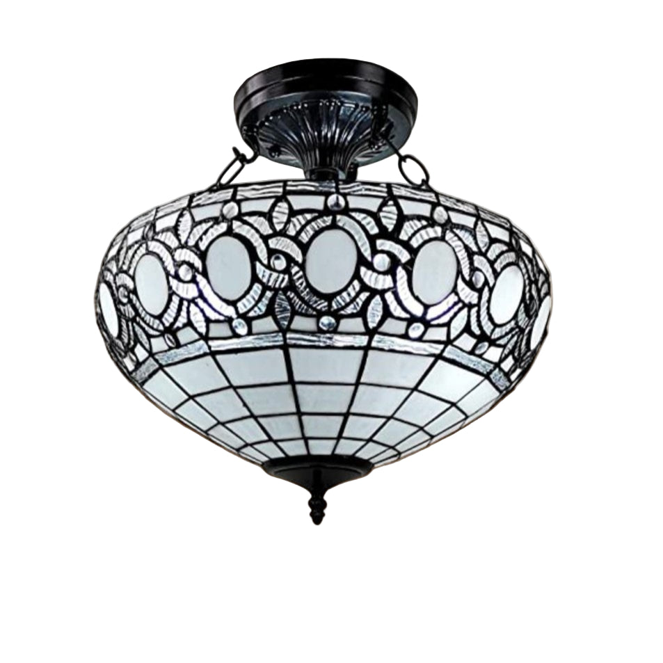 Marcellus 17″ Blue & Black Tiffany-Style Two-Light Semi-Flush Ceiling Fixtu