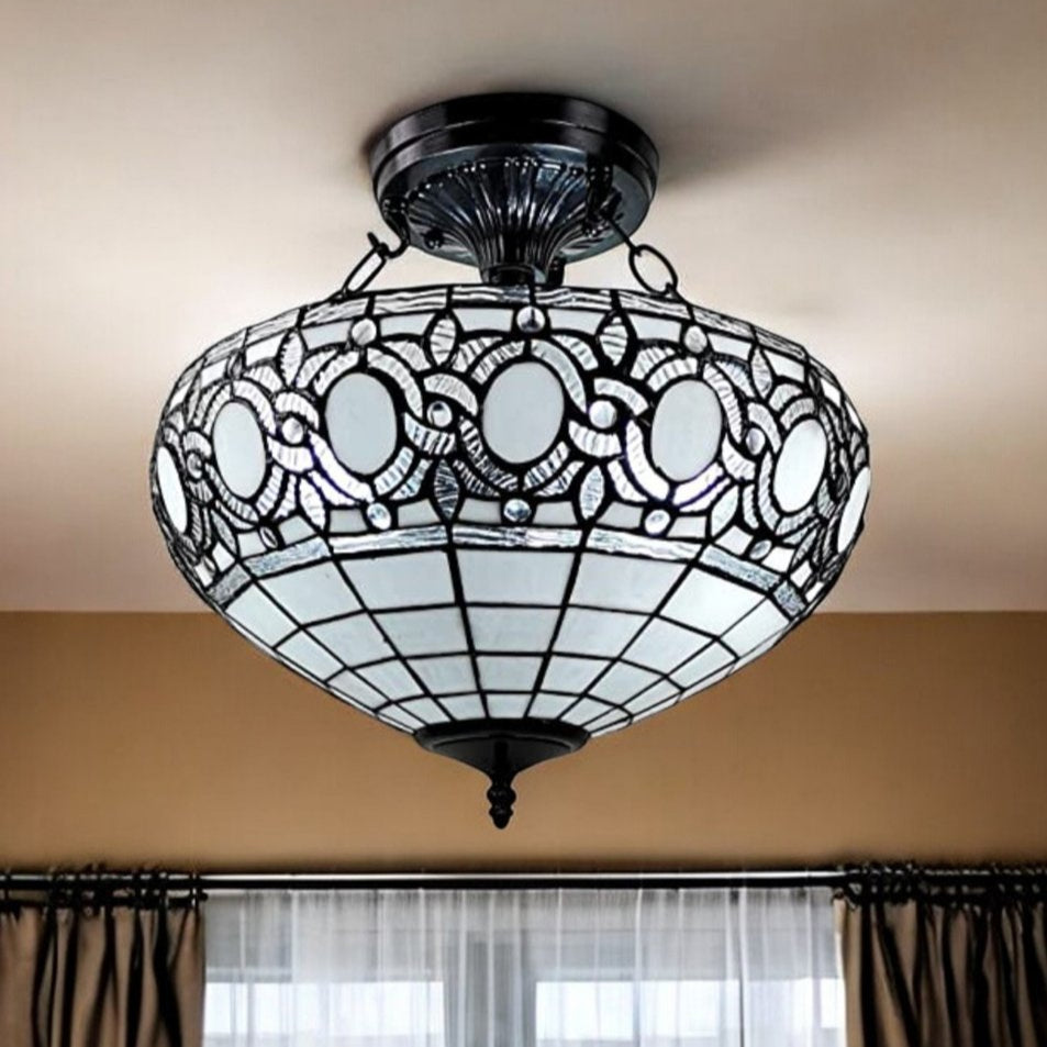 Celeste 16" Tiffany-Style Semi Flush Ceiling Light in Blue and Black