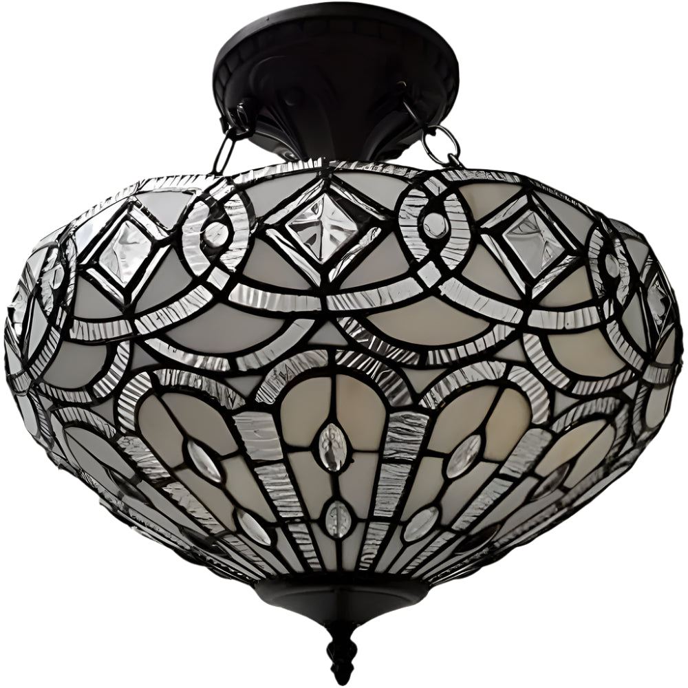 Clarendon 17″ Black & Gray Tiffany-Style Two-Light Semi-Flush Ceiling Fixture