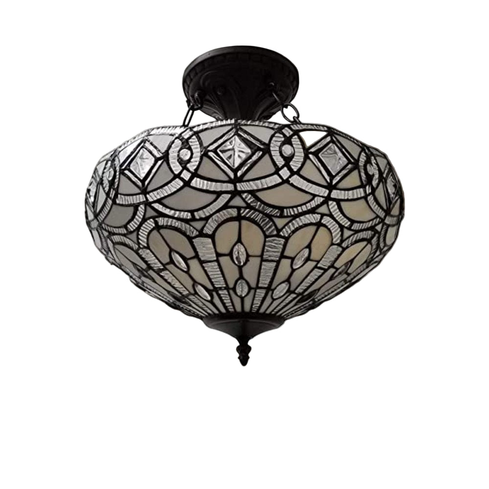 Clarendon 17″ Black & Gray Tiffany-Style Two-Light Semi-Flush Ceiling Fixture